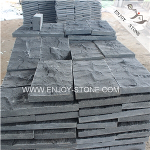 Hainan Black Basaltina Natural Garden Bricks,Hainan Dark Basalt Cobble Stone,Black Bluestone Handcut Cubestone,Hainan Black Andesite