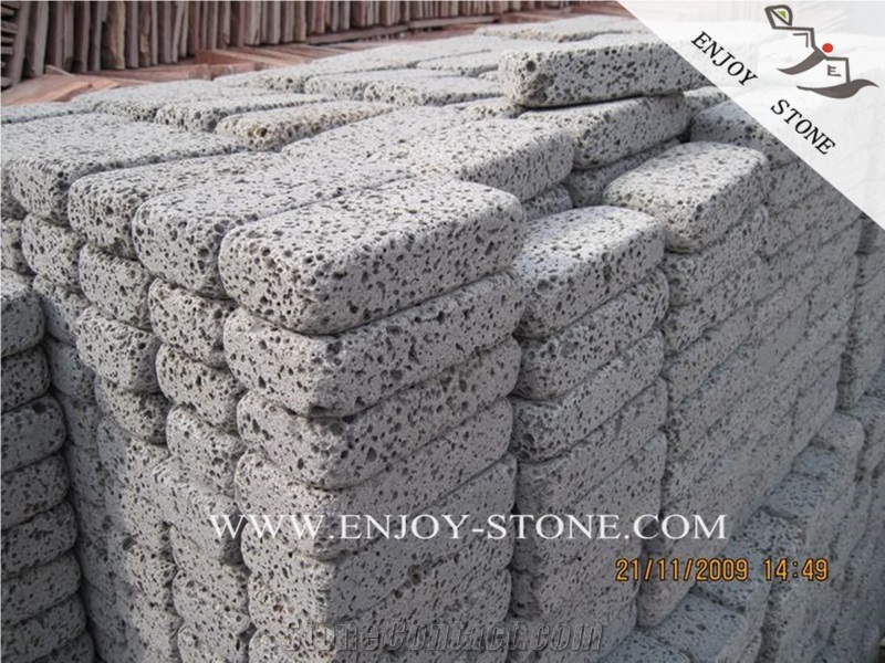 Hainan Lava Cobble Stone,Tumbled Chinese Lava Stone Basalt Brick,Tumbled Volcanic Walking Paver,Lava Stone