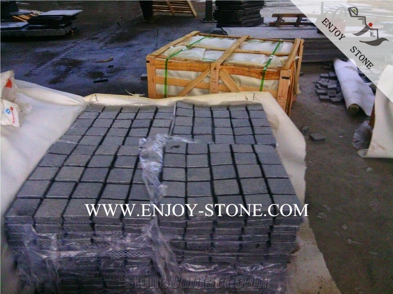 Meshed Grey Granite G654 Cobble Stone,Top Flamed Sides Natural Split Driveway Paving Stone,Exterior Floor Covering Pattern with Meshed Back