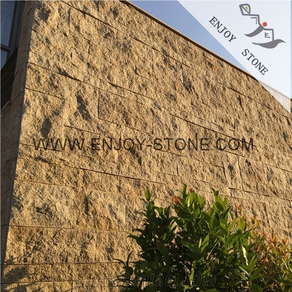 Split Finish G682 Rusty Yellow,Misty Yellow,Beige Granite Cladding Wall.Granite Exterior Wall Cladding,Granite Cobblestonne for Outdoor Walling