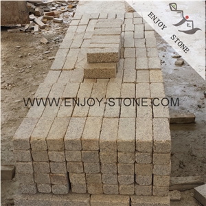 Tumbled Finish China G682 Rusty Yellow,Misty Yellow Granite Cobble Stone,Golden Yellow Granite Walkway Paving,Exterior Building Stone,Driving Terrace Pavers and Floor Paving
