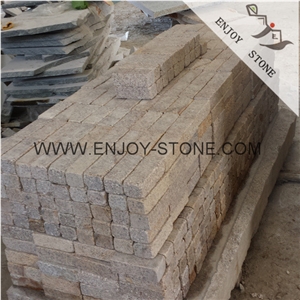 Tumbled Finish Rusty Yellow Granite Cobble Stone,Outdoor Driveways Paving Stone,Beige Granite Side Stone,Cube Stone for Garden Stepping Pavements