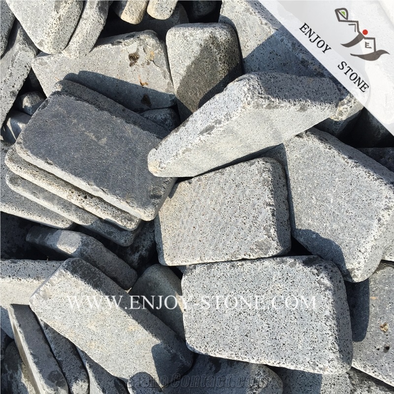 Tumbled Grey Basalt Walking Paver,Basalto Courtyard Paver,Zhangpu Grey Basalt Cobble Stone,Tumbled Basalt Brick,Grey Garden Cobblestone