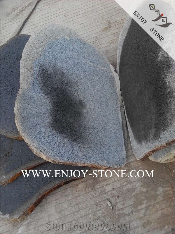 Zhangpu Bluestone Irregular Flagstone,Top Sawn Cut/Machine Cut Sides Natural Split,Grey Basalto Random Flagstones with Honeycombs Road Paving