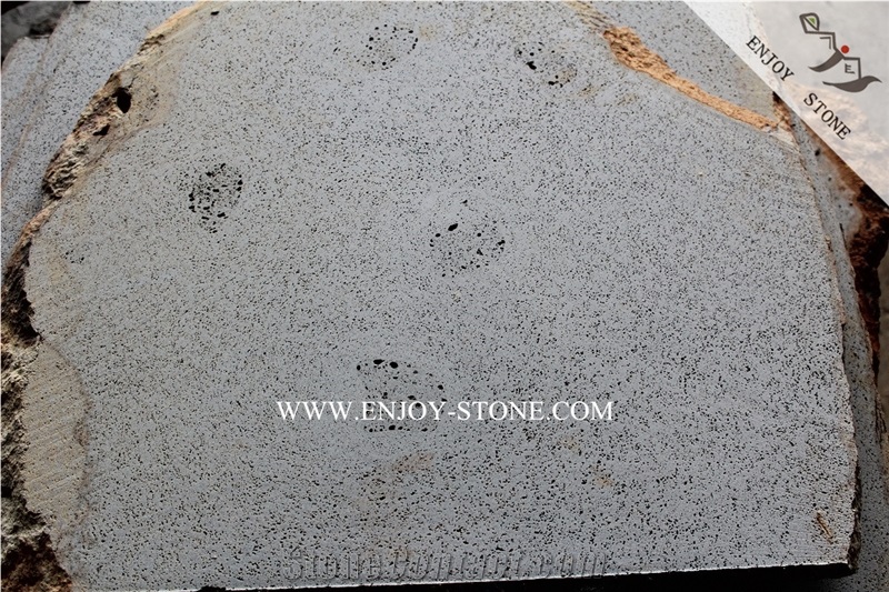 Zhangpu Bluestone Irregular Flagstone,Top Sawn Cut/Machine Cut Sides Natural Split,Grey Basalto Random Flagstones with Honeycombs Road Paving