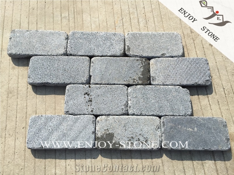 Zhangpu Grey Basalt Paving Sets,Chinese Basalt Brick,Tumbled Grey Basalt Walking Paver,Basalto Courtyard Paver