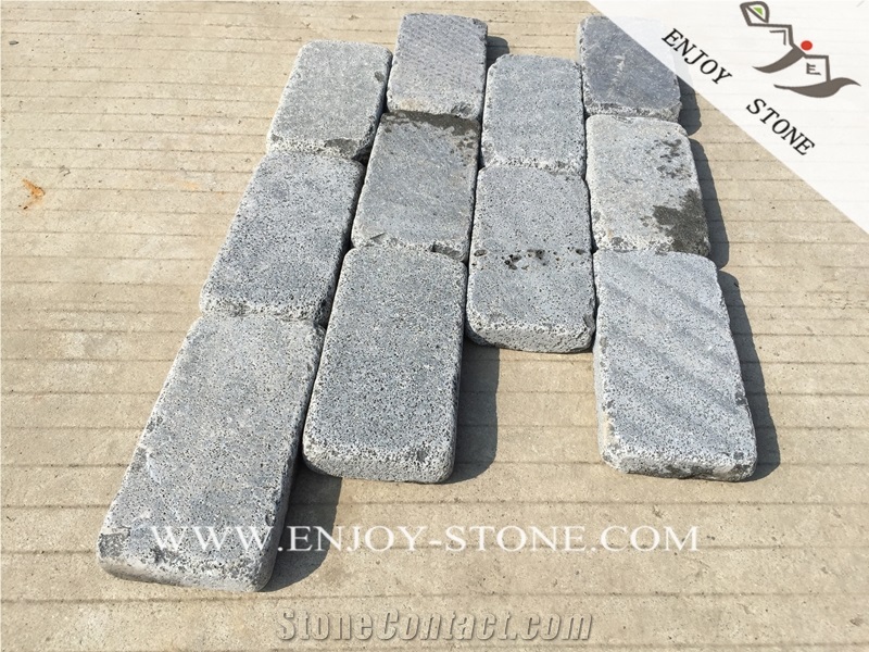Zhangpu Grey Basalt Walkway Paver,Chinese Basalt Brick,Basalto Courtyard Paver,Zhangpu Grey Basalt Cobble Stone