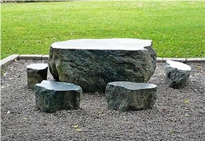 Green Stone Table an Bench, Exterior Table Sets