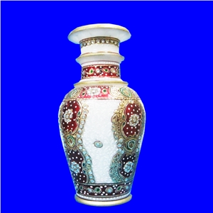 Marble Flower Vase Pot Collectible Jaipur Golden Indian Handicraft Deco Gift