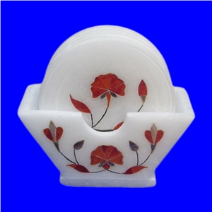 Tea Coaster Marble Inlay Coaster Set Pietra Dura Stone Inlaid Art