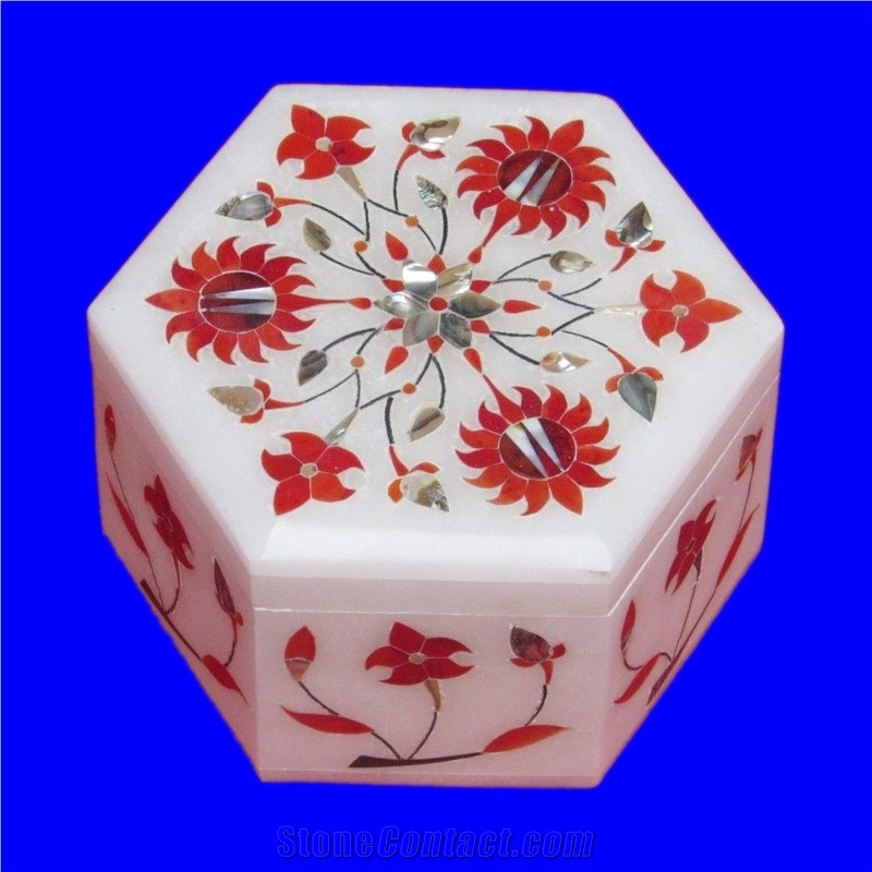 White Marble Inlay Boxes