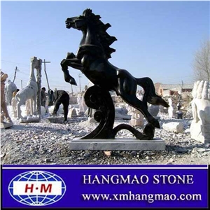 Black Marble Horse Carving Sculpture,Black Horse Stone Sculpture