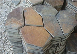 Cheap Irregular Rusty Slate Paving Flagstone with Back Mesh