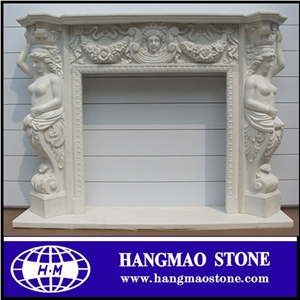 Cheap Modern Fireplace Designs Carving by White Marble
