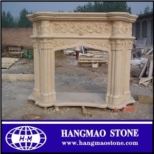 Handcarved Modern Style Beige Granite Stone Fireplace