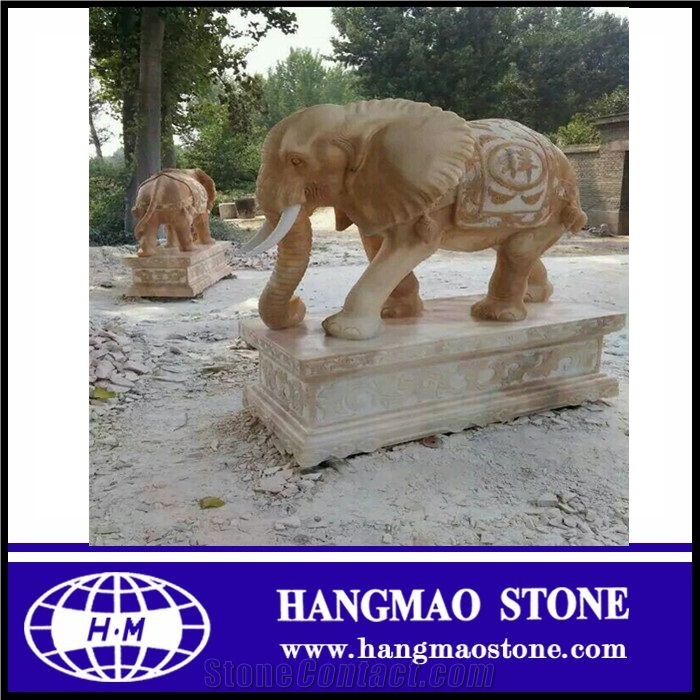 Indoor Decoration Beige Marble Polished Large Elephant Statues