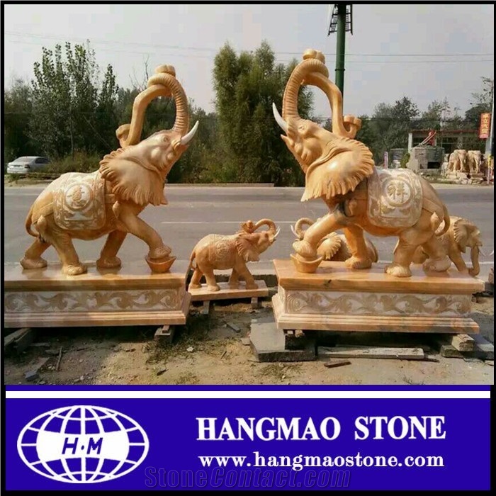 Indoor Decoration Beige Marble Polished Large Elephant Statues
