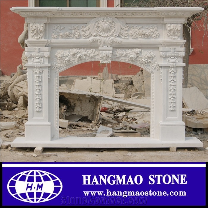 Modern Tv Stand White Stone Fireplace, White Marble Handcarved Fireplace