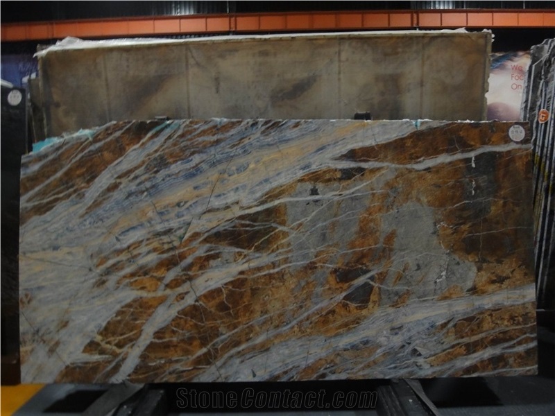 Polished 1.6cm Thickness Luxury Stone Blue Jeans Marble Slab