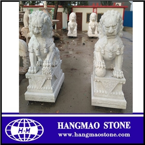 White Polished Great Marble Lion Statues