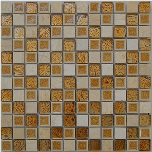 Crystal Glass Mosaic Tiles, Marble & Glass Wall Mosaic, Marble and Glass Mosai
