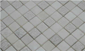 Marble and Glass Mosaic Tile 15*100*7.8, White Marble and Glass Mosaic Tile, Polished Surface, Kitchen Marble and Glass Mosaic Tile, Elevator Mosaic Tile