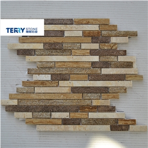 Marble Brown/Gold/Beige Surface Mosaic Us as Wall Decoration