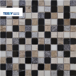 Square Marble Black/Beige Surface Mosaic Us as Wall Decoration