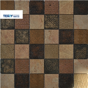 Square Marble Honed Brown/Beige Surface Mosaic Us as Wall Decoration