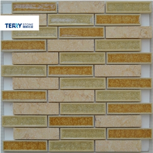Ts-151034 Beige Marble Mix Yellow Bling Surface Mosaic Us as Home or Hotel Decoration