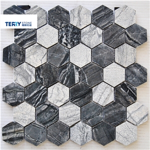 Ts-151098 Black Mix White Marble Mosaic for Home Wall/Hotel Decoration