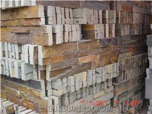 Brown Slate Cultured Stone Wall Cladding, Stacked Stone Panel, Ledger Stone Veneer,Corner , Z Shapes ,Rough Surface