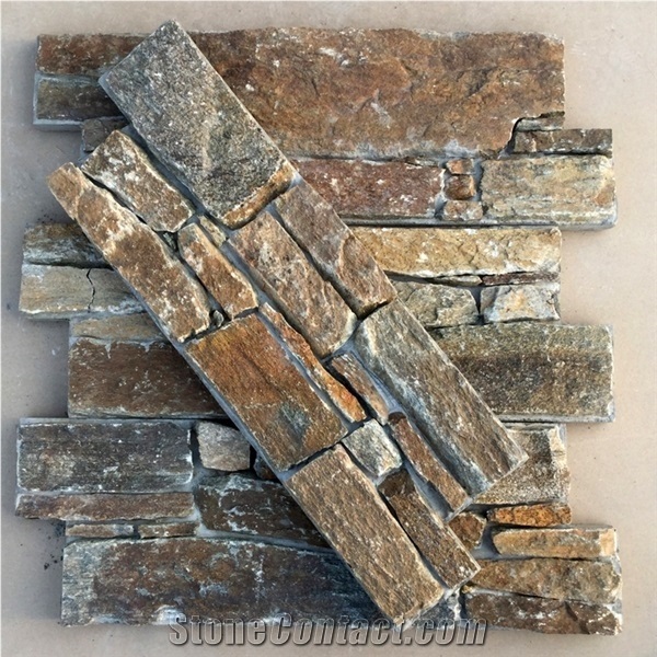 Rusty Quartzite Cultured Stone with Cement on Back /Cement Stacked Stone/ Stone Wall Cladding