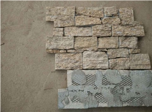 Sesame Yellow Granite Wall Cladding with Cement Back, Slate Ledge Stone Veneer,High Quality Sesame Yellow Slate Cement Cultured Stone Veneer