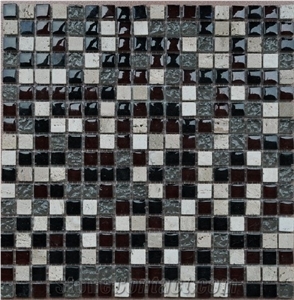 Slate and Glass Mosaic 15*100*7.8, Black Slate and Glass Mosaic, Polished Surface, Garden & Balcony Slate and Glass Mosaic, Kitchen Slate and Glass Mosaic, Elevator Mosaic
