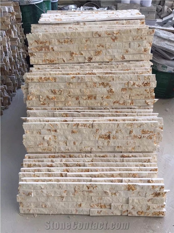 Sunny Gold Marble Ledgestone Wall Panels ,Sunny Yellow Marble Split Face Culture Stone Wall Tiles