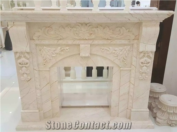 White Marble Fireplace Mantel Handcarved Flower Sculptured Fireplace, Polished White Marble Fireplace Mantel/Hearth/Design/Surround, Volakas Fireplace, British Style Fireplace