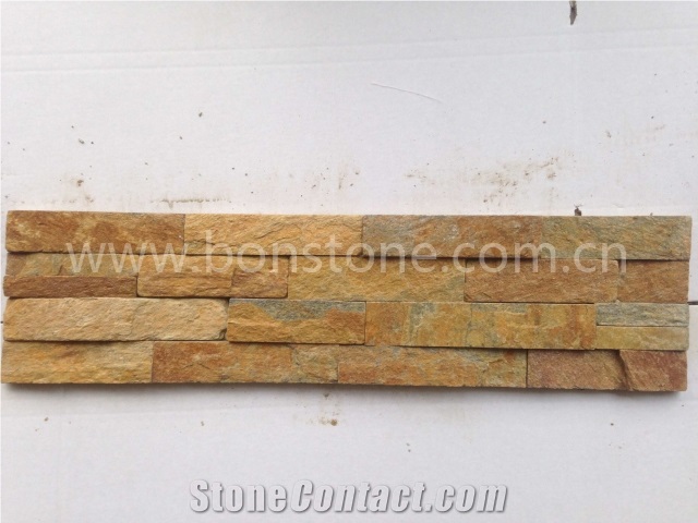 Yellow Shinning, Yellow Quartzite Cultured Stone,China Yellow Quartzite Stacked Stone for Wall Panel, Slates