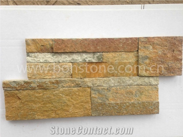 Yellow Shinning, Yellow Quartzite Cultured Stone,China Yellow Quartzite Stacked Stone for Wall Panel, Slates