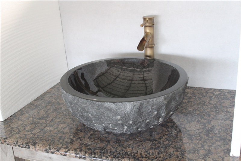 Black Granite Wash Basins,China Black Granite Round Sinks,Black Amber Granite Bathroom Polished Finished Sink