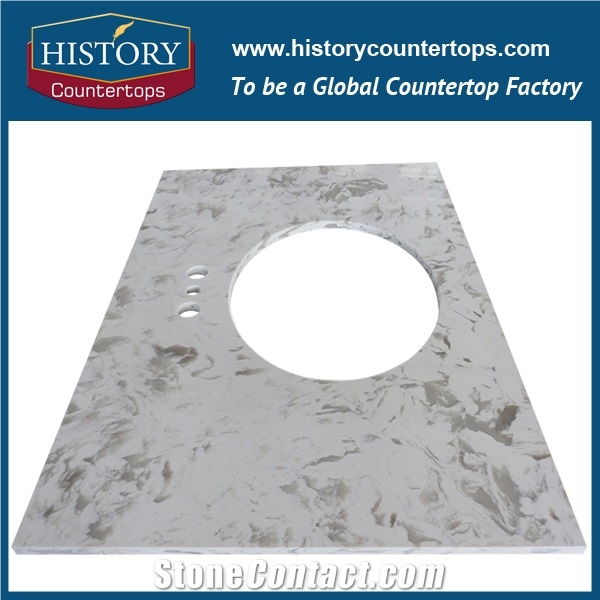 Granite White Artificial Stone Custom Bathroom Worktops, Vanity Tops,Engineered Countertops, Cheap Chinese Quartz