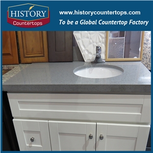 Motar Grey Crystal Man Made Engineered Quartz Stones Custom Bathroom Vanity Tops, Table Tops with Various Edge Profiles