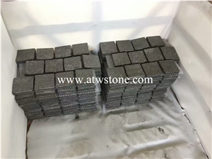 G684 Black Basalt Cobble Stone on Mesh