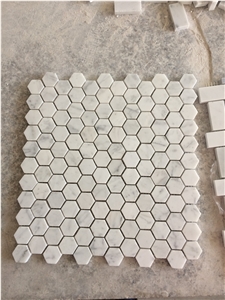 1" Hexagonal Carrara White Marble Mosaic Tile