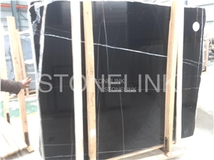 Polished St Laurent Black Marble Slabs & Tiles, Black Marble with Gold and White Veins