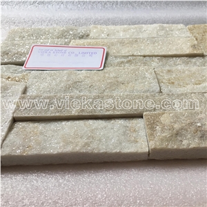 China Cream White Quartzite Stacked Stone Wall Cladding Panel Ledge Stone Split Face Tile Landscaping Interior & Exterior Culture Stone 35x18cm
