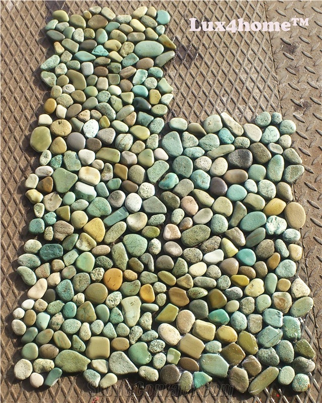 Green Pebble Tiles 30x30 - Green Pebbles on Mesh - Producer / Exporter Directly from Indonesia