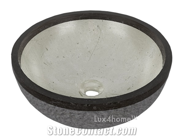 Stone Sink Made Of Marble Black&White Hammered Elabi