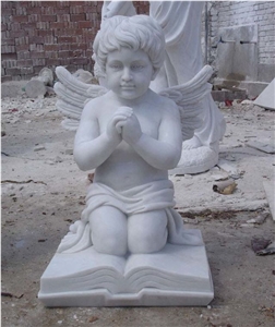 China Hunan White Marble Carved Praying Angel Boy
