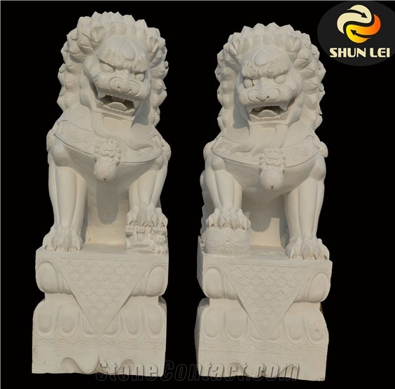 China Traditional White Marble Lions Sets Sculpture